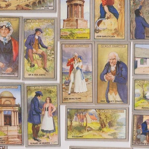 25 Vintage Zigaretten Karten - Robert Burns. 1924. Vollständiges Set. Schottischer CWS Tabak. Antiquität, Schottisches Geschenk, Scotland, Rabbie, Dichter