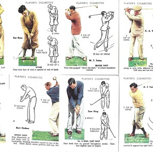 Golfschläge. Moderner Nachdruck des originalen Sets von 25 John Player Zigarettenkarten aus dem Jahr 1939. Shots Golfer Golf Geschenk Sport Karten