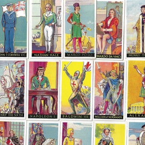 50 Vintage Zigarettenkarten - Berühmte Minderjährige - Historische Figuren als Kinder. 1936. Komplettes Set. Godfrey Phillips Handelskarten. Geschichte Geschenk