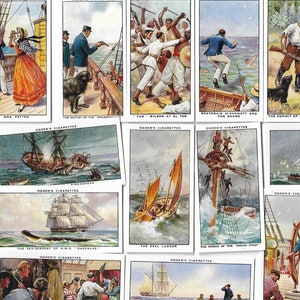 50 Vintage Zigarettenkarten - Sea Adventure. 1939. Volles Set. Ogdens Trade Cards. Marine Marine Militär Geschichte Geschenk