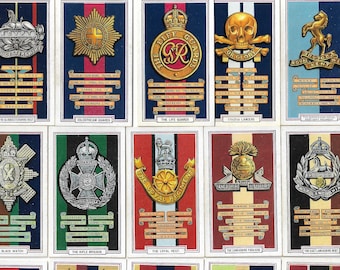 48 Vintage Cigarette Cards - Army Badges. 1939. Full Set. Gallaher. Tobacco cards Trade cards. Military History British Militaria Gift