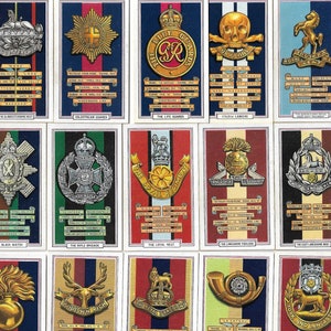 48 vintage sigarettenkaarten - legerinsignes. 1939. Volledige set. Gallaher. Tabakskaarten Handelskaarten. Cadeau Britse militaire geschiedenis