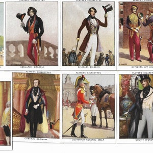 25 vintage sigarettenkaarten - Dandies opmerkelijke mensen (grote versie). 1932. Volledige set. Jan Speler. Tabakskaarten Handelskaarten. Charles Dickens