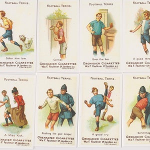 Termos de futebol. Reimpressão moderna do conjunto completo original de 1900 de 12 cartões de cigarro Faulkner. Vintage, futebol, cartões esportivos, presente de jogador de futebol