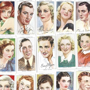 50 Vintage Cigarette Cards - Film Stars (3rd series). 1938. Full Set. John Player. Tobacco cards. Vintage Hollywood Movie Memorabilia Gift