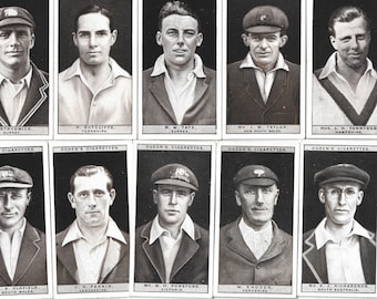 50 Vintage Cigarette Cards - Cricketers of 1926. Full Set. Ogdens. Tobacco cards Trade cards. Sports Cards Cricket Fan Gift