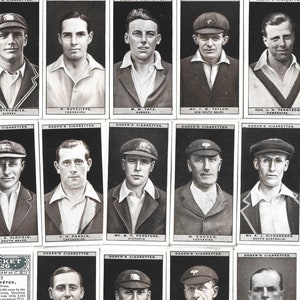 50 Tarjetas de cigarrillos vintage - Jugadores de críquet de 1926. Conjunto completo. Ogdens. Tarjetas de tabaco Tarjetas comerciales. Tarjetas deportivas Regalo para fanáticos del críquet