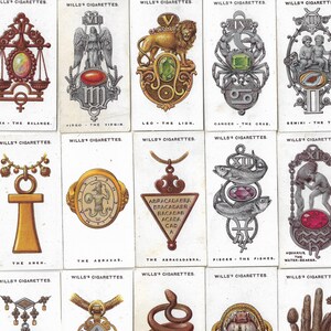 50 cartoline per sigarette vintage - portafortuna. 1923. Serie completa. Testamenti. Carte del tabacco Carte commerciali. Segni zodiacali occulti Cartomanzia regalo antico