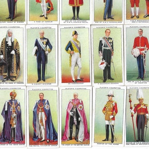 50 Vintage Zigarettenkarten - König George VI Krönung - Zeremonielles Kleid. 1937. Komplettes Set. John Spieler. Royal Queen Elizabeth Geschichte Geschenk
