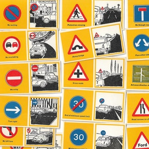 Nieuwe verkeersborden - Complete set van 25 handelskaarten uitgegeven door RoSPA in 1958. Verkeersborden Ontwerp Typografie Grafisch ontwerp Cadeau