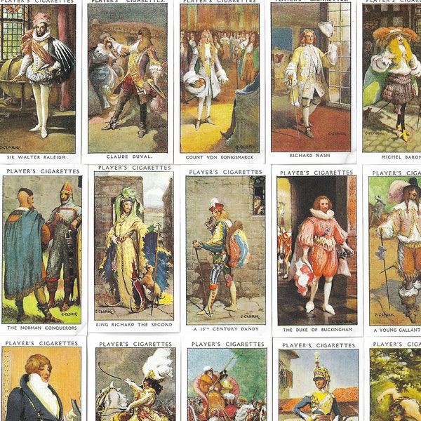 Dandies Fashion. Modern reprint of original 1932 full set of 50 John Player cigarette cards. Ephemera History