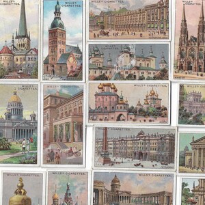 50 Vintage Zigarettenkarten - Edelsteine russischer Architektur. 1917. Komplettes Set. Willen. Tabakkarten Handelskarten. Antikes Russland Geschenk