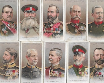50 Vintage Cigarette Cards - Allied Army Leaders. 1917. Full Set. Wills. WWI World War I military antique army Kitchner George V gift