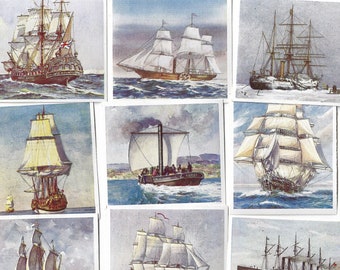 36 Vintage Cigarette Cards - Ships That Have Made History. 1938. Full Set. Godfrey Phillips. Ships Boats Navy Titanic Military History Gift
