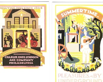 E. McKnight Kauffer Advertising Art Postcards. Set of 6 in beautiful illustrated wrapper. Vintage graphic design advert gift