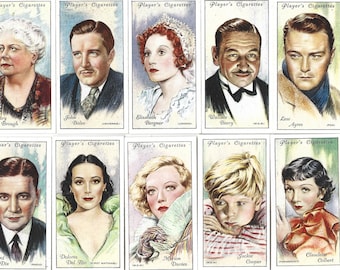 john player cigarette cards film stars Film Stars John Player Cigarette Cards: Pack of 19 From 1934. Collectable  Cards or Ephemera for Scrapbooks, Art Journals OT132A