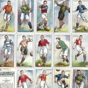 25 figurine di sigarette vintage - Calciatori 1928-9. 1929. Serie completa. Carte John Player Tobacco. Carte sportive, regalo di calcio, carte di calcio