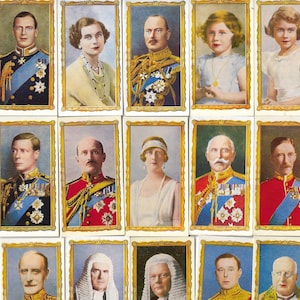 50 Vintage sigarettenkaarten - Kroning van koning George VI. 1937. Volledige set. Kensitas. Tabakskaarten Trade cards. Koninklijke Koninklijke Familie