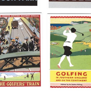 Klassische Eisenbahn Golf Werbeplakat Postkarten. 6er Set in wunderschöner illustrierter Verpackung. Golfspieler Geschenk Postcrossing Eisenbahnana