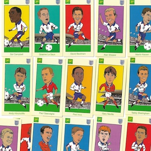 England Team '98 - Set completo di 25 carte da calcio emesse dalla BP Oil per la Coppa del Mondo 1998. Regalo di carte sportive Calcio Inghilterra Shearer Gascoine