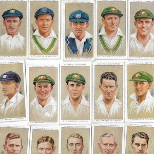 50 Vintage Zigarettenkarten - Cricketers Saison 1934. 1934. Vollständiges Set. John Player Tradekarten. Don Bradman Cricket Fan Geschichtsgeschenk
