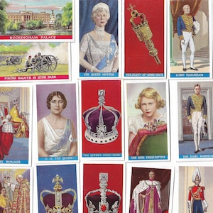 50 Vintage sigarettenkaarten - Kroning van Hun Majesteiten. 1937. Volledige set. Godfrey Phillips Tabakskaarten Ruilkaarten. Koninklijke Koninklijke Familie