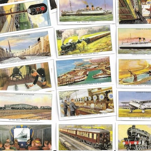 Moderne Eisenbahnen. Moderner Nachdruck des originalen Sets von 50 Ogdens Zigarettenkarten aus dem Jahr 1936. Vintage Eisenbahn Lokomotive Eisenbahnfan Geschichte