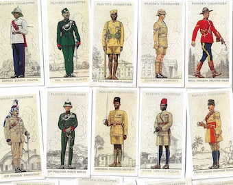 50 Vintage Cigarette Cards - Military Uniforms of the British Empire Overseas. 1938. Full Set. John Player. Tobacco cards Trade cards. Gift