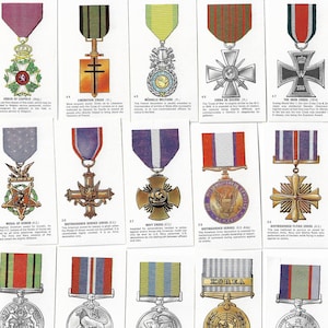 Oorlogsmedailles van over de hele wereld - Complete set van 50 ruilkaarten uitgegeven door Tommy Gun in 1971. Militair leger marine luchtmacht geschenk