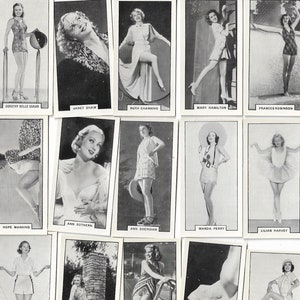36 Tarjetas de cigarrillos vintage - Bellezas modernas (segunda serie). 1939. Serie completa. Tabaco británico americano. Antiguo Glamour Chicas Moda Risque