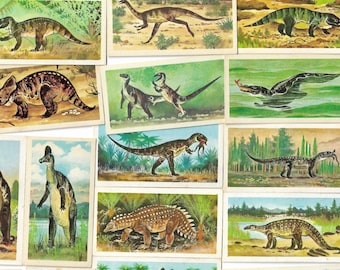50 Vintage Tea Cards - Prehistoric Animals. Brooke Bond. Full Set. Original item (1972) Paleontology Dinosaurs Science History Crafts Gifts