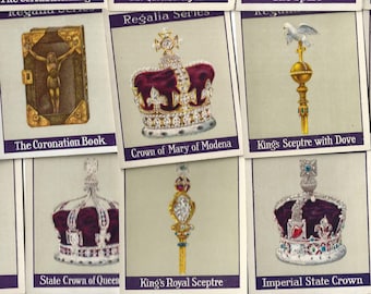 20 Vintage Cigarette Cards - Royal Regalia. 1925. Full Set. Turf. Tobacco cards. British Royal Family, Jewels, Crowns