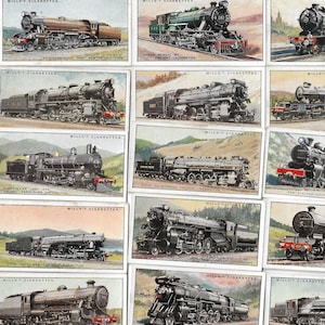 50 Vintage Zigaretten Karten - Eisenbahn Lokomotiven. 1930. Komplettes Set. Willen. Lokomotiven Züge Eisenbahnana Schiene Zug Geschichte Geschenk