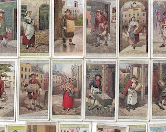 25 Vintage Cigarette Cards - Cries of London - The Street Sellers Second Series. 1916. Full Set. John Player Tobacco cards Trade cards.