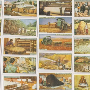 Products of the World. Modern reprint of original 1928 full set of 50 John Player cigarette cards. Manufacturing, agriculture, history. Gift