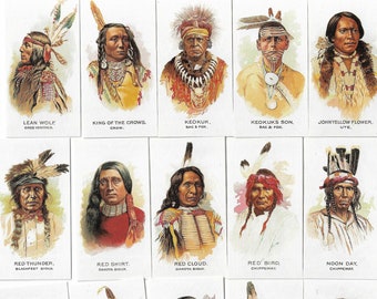 Celebrated American Indian Chiefs - 50 Vintage REPRODUCTION Cigarette Cards. Reprint of the original 1888 set. Allen & Ginter. Trade cards