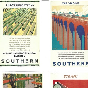 Postales con carteles de los primeros ferrocarriles del sur. Juego de 6 en un hermoso envoltorio ilustrado. Regalos de trenes Postcrossing Railwayana
