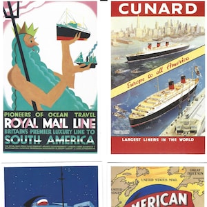 Cartes postales des lignes maritimes des quais de Southampton. Lot de 6 dans un bel emballage illustré. Annonces de lignes maritimes vintage Cunard American Lines