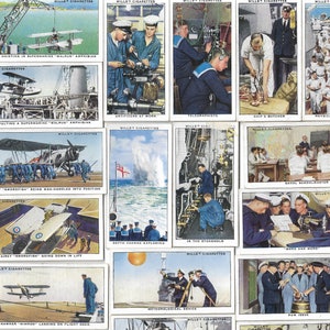 50 Cartões de Cigarro Vintage - Vida na Marinha Real. 1939. Conjunto completo. Cartões Wills Tobacco Cartões comerciais. Presente da era da Segunda Guerra Mundial da História Militar