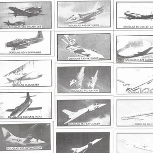20 Vintage Handelskarten - Berühmte Douglas Flugzeuge. 1986. Komplettes Set. Orbit Werbung. Handelskarten. Luftfahrt Flugzeuge fliegen Avgeek Geschenk