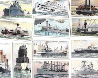 50 Vintage Cigarette Cards - Strange Craft. 1931. Full Set. Wills. Tobacco cards Trade cards. Boats, steamships, navy, naval, sailing gift.