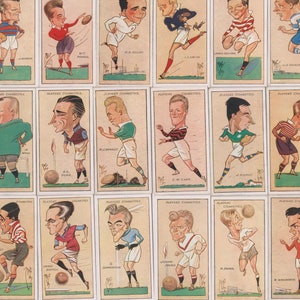 50 Vintage Zigarettenkarten - Fußballer Karikaturen von Mac. 1927. Vollständiges Set. John Player. Dixie Sean. Sportkarten, Fußball. Geschenk.