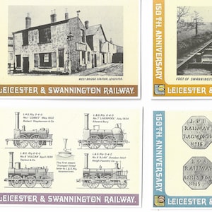 Postales ferroviarias de Leicester y Swannington. Juego de 6 en hermoso envoltorio ilustrado. Locomotora de ferrocarriles de trenes de Leicester. poscruzamiento
