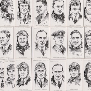 25 Vintage Zigaretten Motive - berühmte britische Fliegermänner & Fliegerfrauen. 1935 Komplettes Set. Lambert und Butler. Militärfliegerei, Royal Air Force. Geschenk