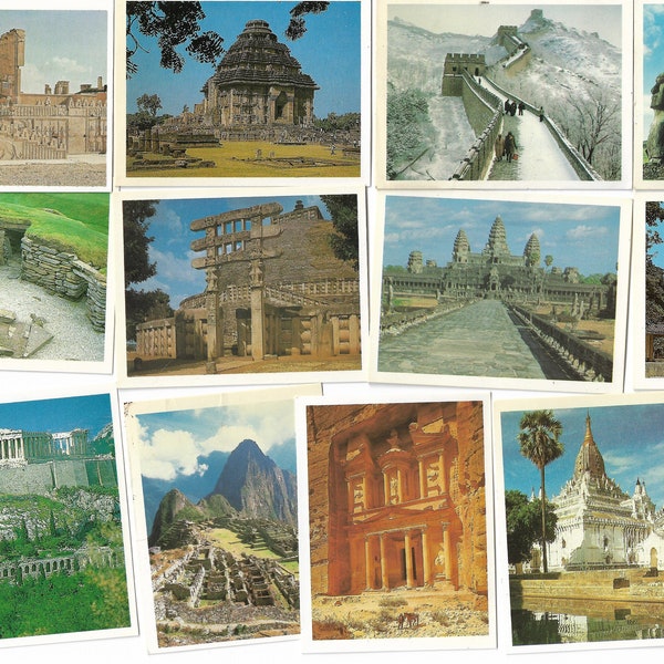 32 Vintage Cigarette Cards - Wonders of the Ancient World. 1984. Full Set. Tom Thumb Cigar Tobacco cards Trade cards. Greece Egypt travel