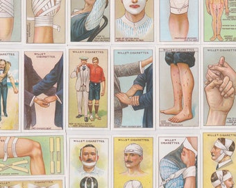 First Aid. Modern reprint of original 1913 full set of 50 Wills cigarette cards. Medicine Medical Ephemera Doctor Hospital Gift