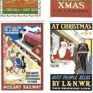 Affiches d'excursions ferroviaires de Noël, cartes postales. Lot de 6 dans un bel emballage illustré. Cadeau des chemins de fer britanniques. Post-traversée Railwayana
