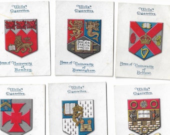 25 Vintage Cigarette Cards - Arms of Universities. 1923 Full Set. Wills. Tobacco cards Trade cards. Britain Ireland Australia India History