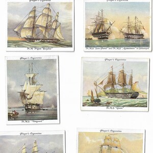 25 Vintage Cigarette Cards - Old Naval Prints. 1936 Full Set. John Player. Tobacco cards Trade cards. Navy Ships Military Sailing Gift