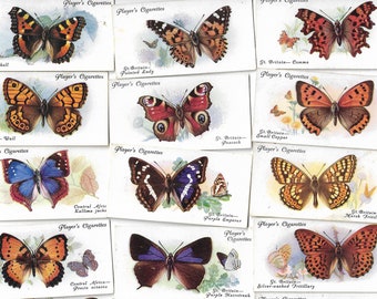 50 Vintage Cigarette Cards - Butterflies. 1932. Full Set. John Player Trade cards. Butterfly Insects Ephemera Animal Nature Gift